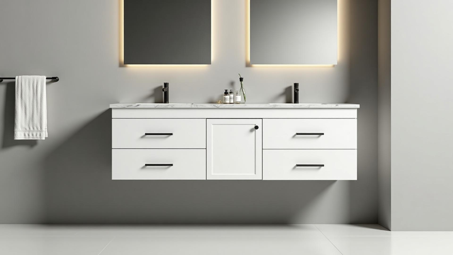 Modern bathroom cabinet with marble countertop